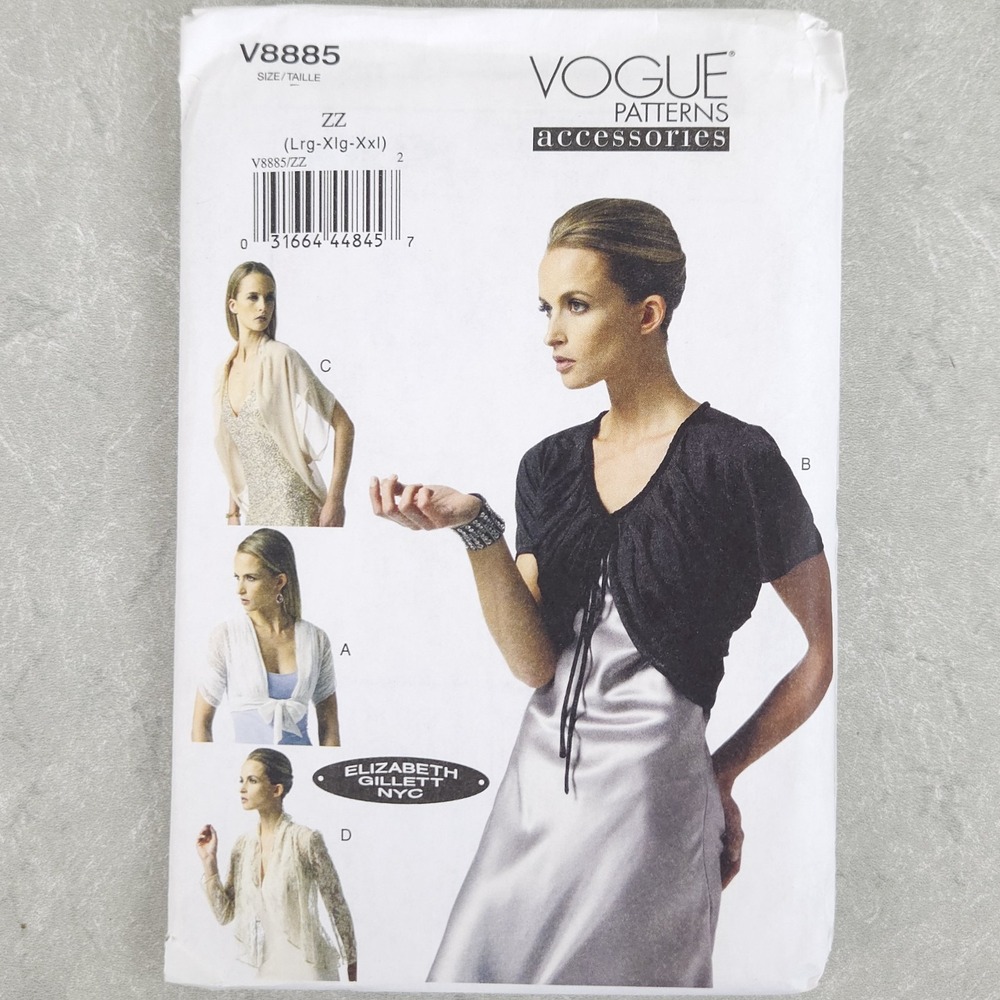 Vogue V8885 Elizabeth Gillett Shrug Bolero Sewing Pattern Cocktail Bridal L-XXL